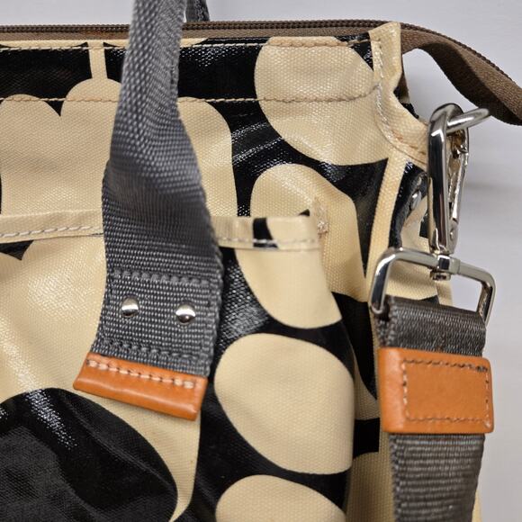 Orla Kiely Messenger Laptop Crossbody Bag in Classic Tulip Stem Black & Tan - Picture 3 of 15